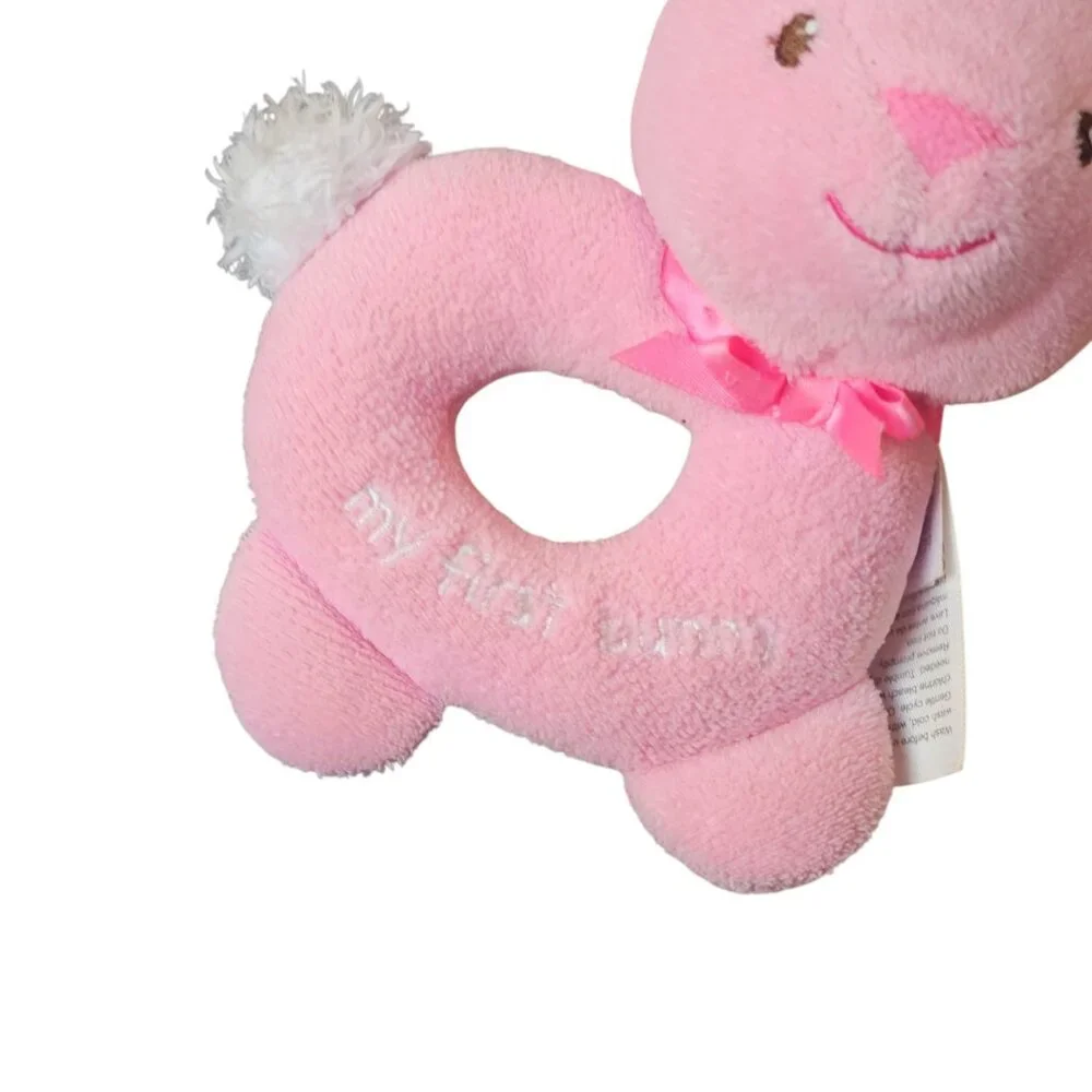Baby Girl Pink My First‎ Bunny Rattle Plush Toy Gift By Prestige Plaid Ears